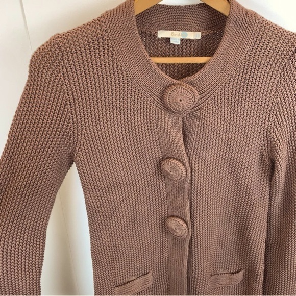 Boden sz 2 Chocolate Brown Chunky Knit Cardigan Sweater Jacket Button Snap Front - Picture 2 of 7